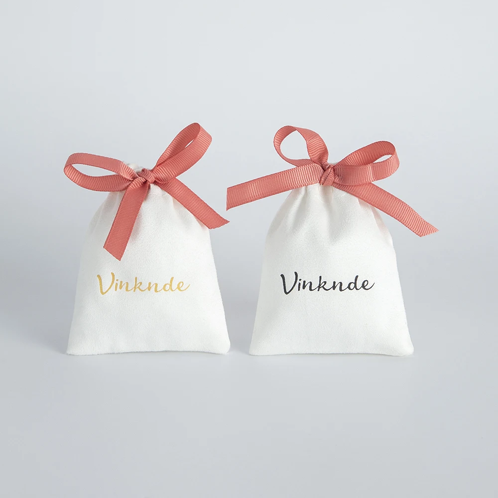 

White Flannel Gift Bag Jewelry Ribbon Custom Logo Suede Sack 5x7cm 7x9cm 8x10cm Pack 100 Ring Eyelashes Drawstring Velvet Pouche