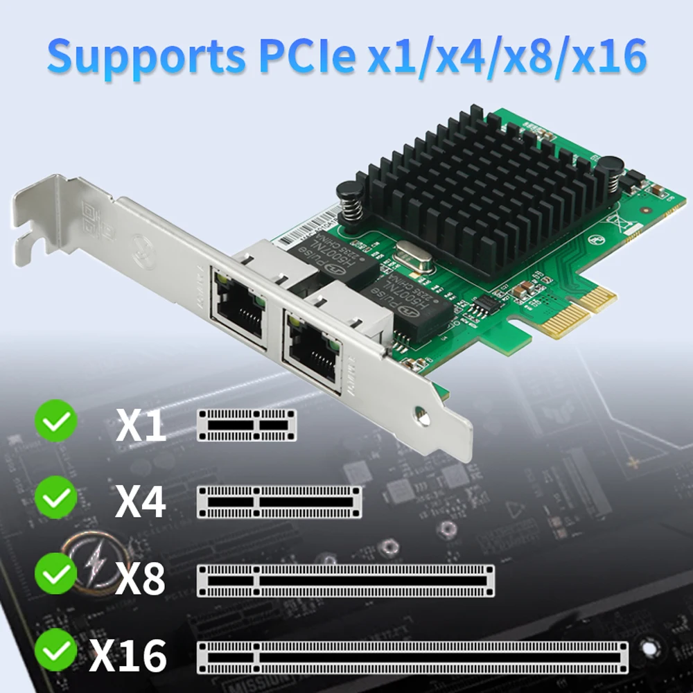 Фото INTEL 82576-T2 Gigabit PCIe x1 Двухпортовая сетевая карта настольного компьютера 1000 Мбит/с 2 RJ45 Серверная сетевая карта для Windows Linux №3