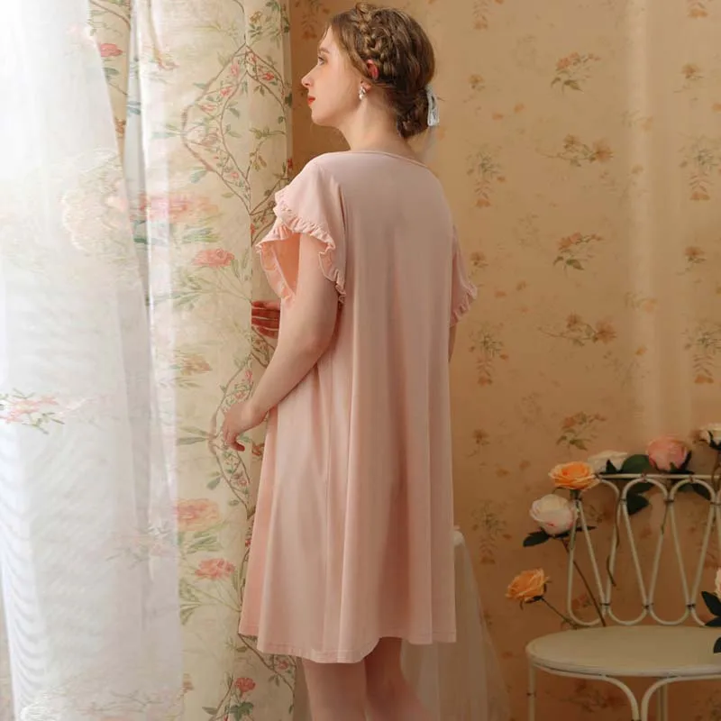 Roseheart Sumnmer New Women Homewear Pink Sexy Sleepwear Nightdress cottoon Nightwear Luxury Court Homewear Court Gown Nightgown