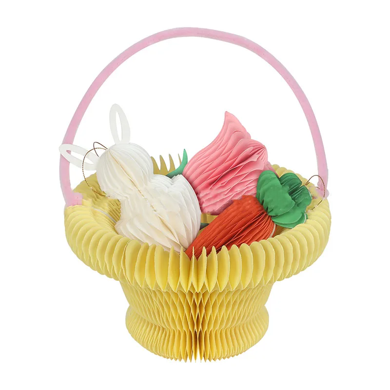 

2023 Happy Easter Double Tape Honeycomb Rabbit Chicken Carrot Flower White Rabbit Table Decoration Festival Party Scene Decor