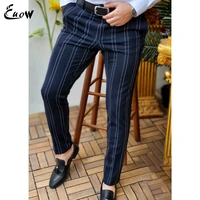 euow spring autumn fashion breathable double stripe casual pencil pants men clothing thin mid waist business trousers streetwear
