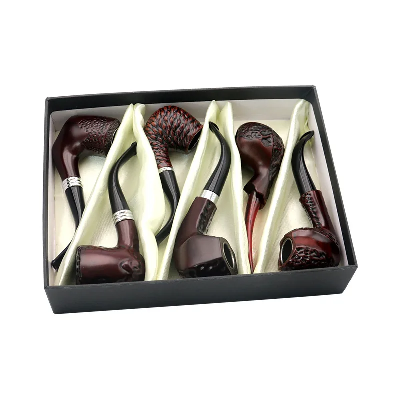 

6Pcs/Set Classic Style Wood Resin Tobacco Smoking Pipes Acrylic Pipe With Gift Box For Best Friend Cigarette Gadgets Accessories