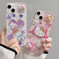 kawaii hello kitty cartoon quicksand liquid phone cases for iphone 13 12 11 pro max xr xs max x y2k girl shockproof soft shell