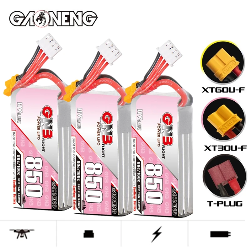 

Литий-полимерный аккумулятор GNB 3S 11,4 в 850 мАч 80C для FPV дрона 4-осевой модели самолета запчасти для радиоуправляемого дрона с разъемом XT30 батар...