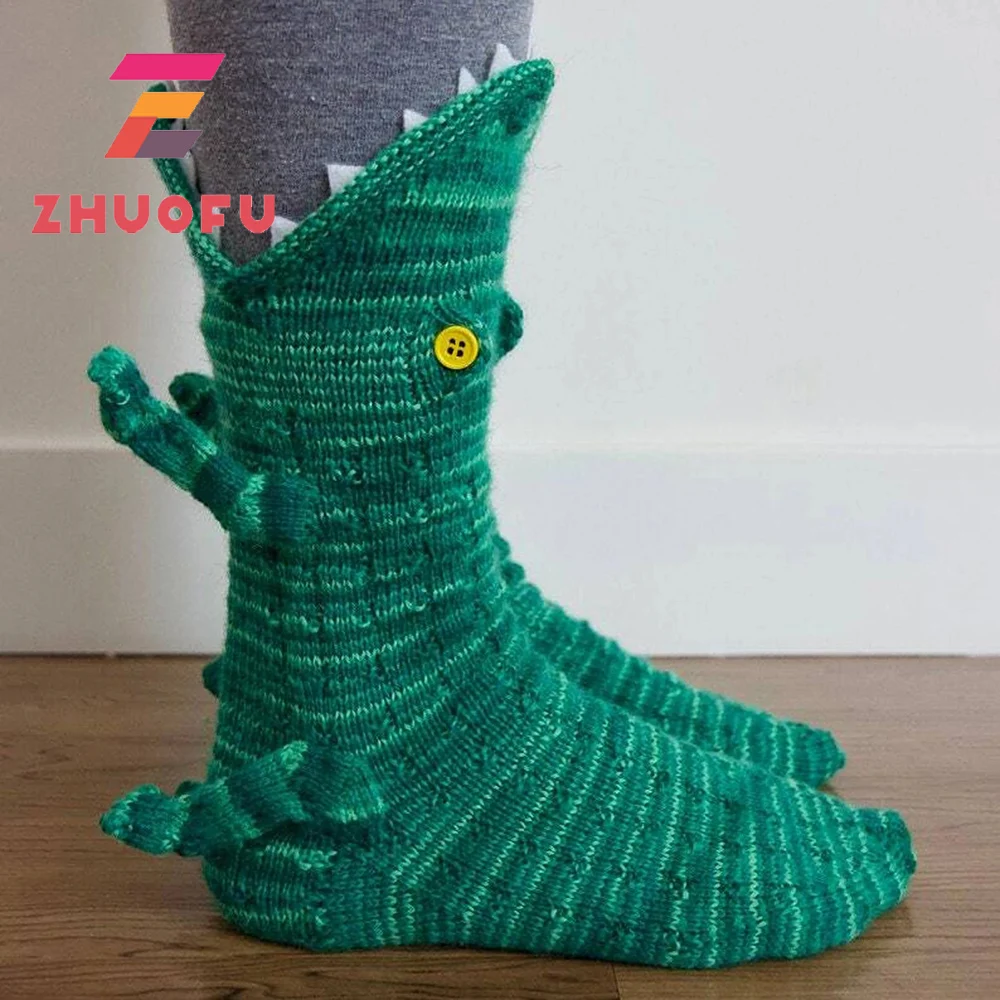 ZHUOFU Animal Shape Knit Socks Novel Style 3d Dinosaur Fish Bite Funny Socks Christmas Xmas Gifts Short Cotton Happy Cute Socks