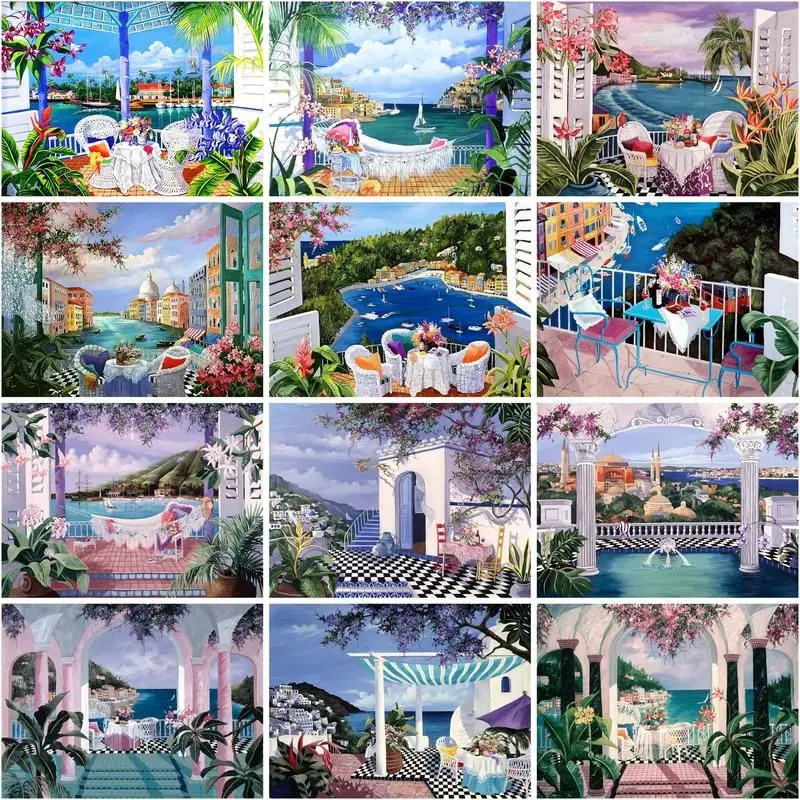 

CHENISTORY Picture By Number Seaside House Scenery Kits For Adults Handpainted Diy Paint By Number Drawing On Canvas Home Decor