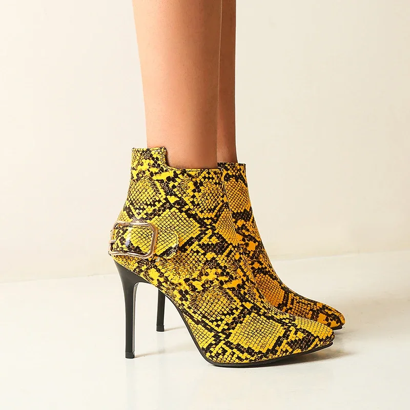 Новые пикантные ботинки Змеевидные на шпильке и голые молнии с металлической