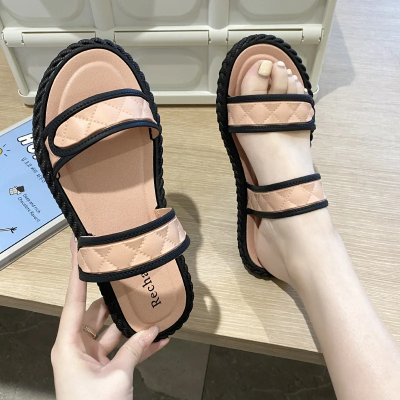 

Summer Slippers Women Home Wear Roman Style Sweet Student Sandals Fashion Female Slip-on Slippers Outside Wear Beach Shoes