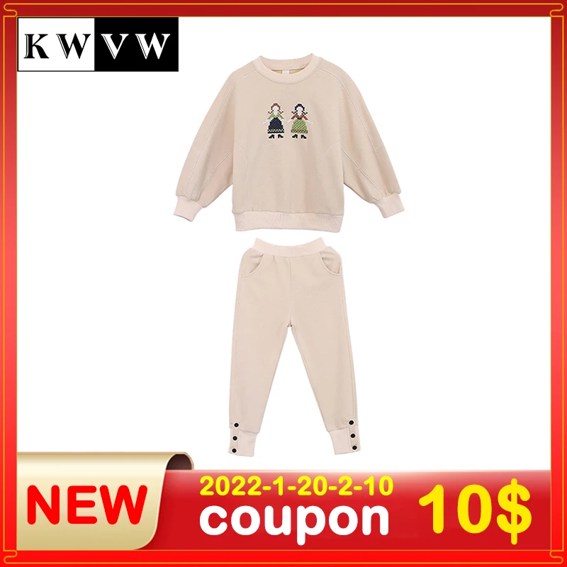 

KWVW 5-18Year Girl Clothes New Spring Autumn Kids T-shirt+Pants Sets Comfortable Cotton Teenagers Students Casual Tracksuit