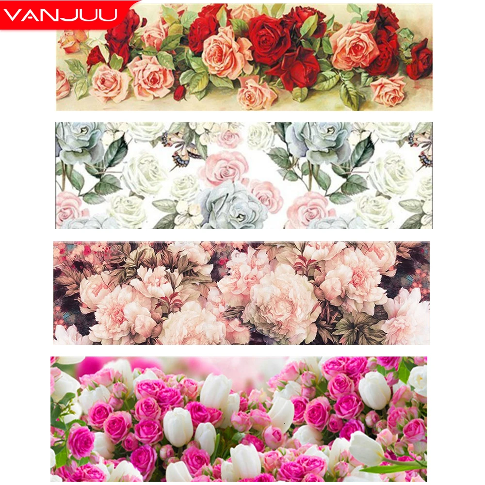 

Алмазная 5D картина с цветами 20x60 см, Алмазная мозаика, полностью Алмазная мозаика «сделай сам», алмазная вышивка крестиком, рукоделие, украш...