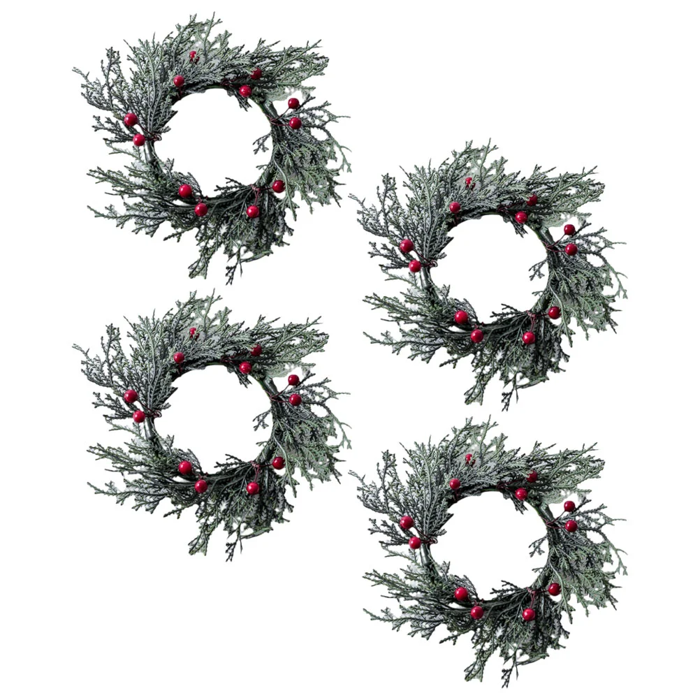 

4pcs Rings Berries Leaves Tealight Ring Pillar Wreaths Table Decor