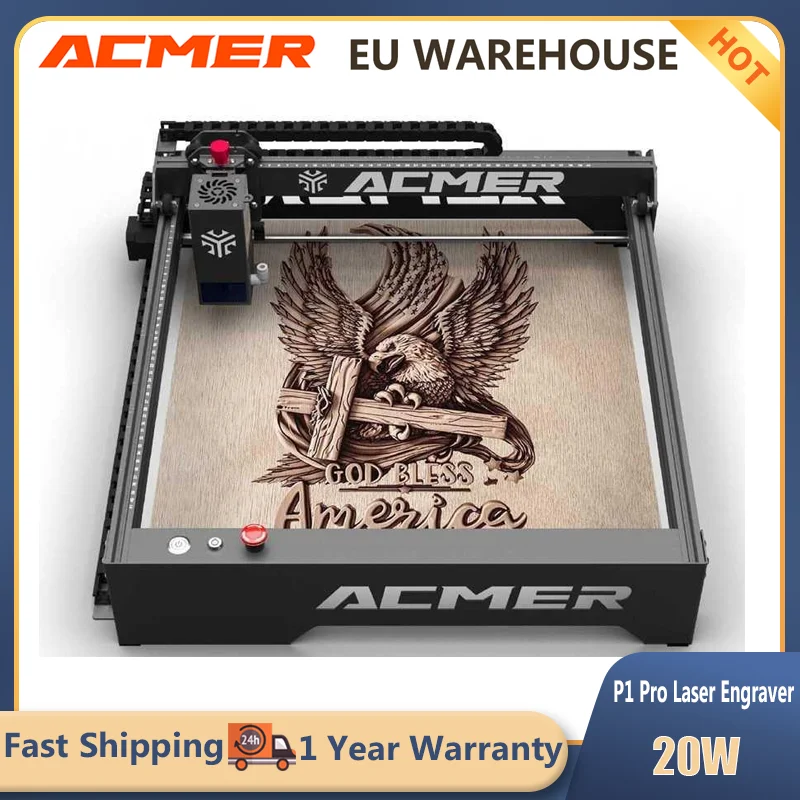 ACMER P1 Pro 20W Laser Engraver Cutter with Air Assist Fixed Focus Spot 0.08*0.1mm Engraving Accuracy 400*390mm