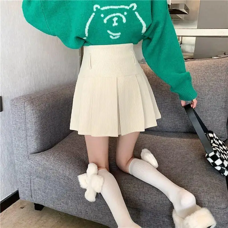 Женская вельветовая плиссированная юбка с высокой талией