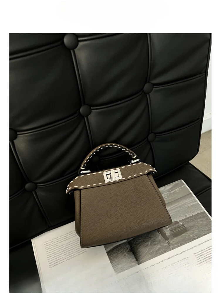 

New Ladies Handbag Top Layer Cowhide Hand Stitching Trend Slung Bag