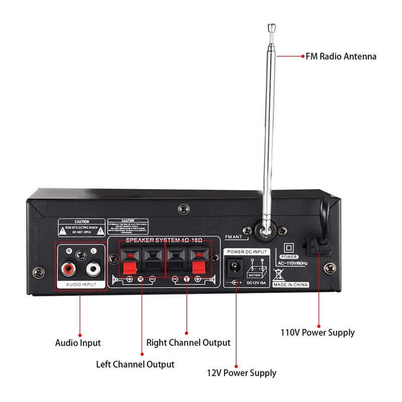 Стерео аудио усилитель 198A 30Wx2 (RMS) Bluetooth 5 0 250Wx2 (макс.) 2-канальный мощности звуковой