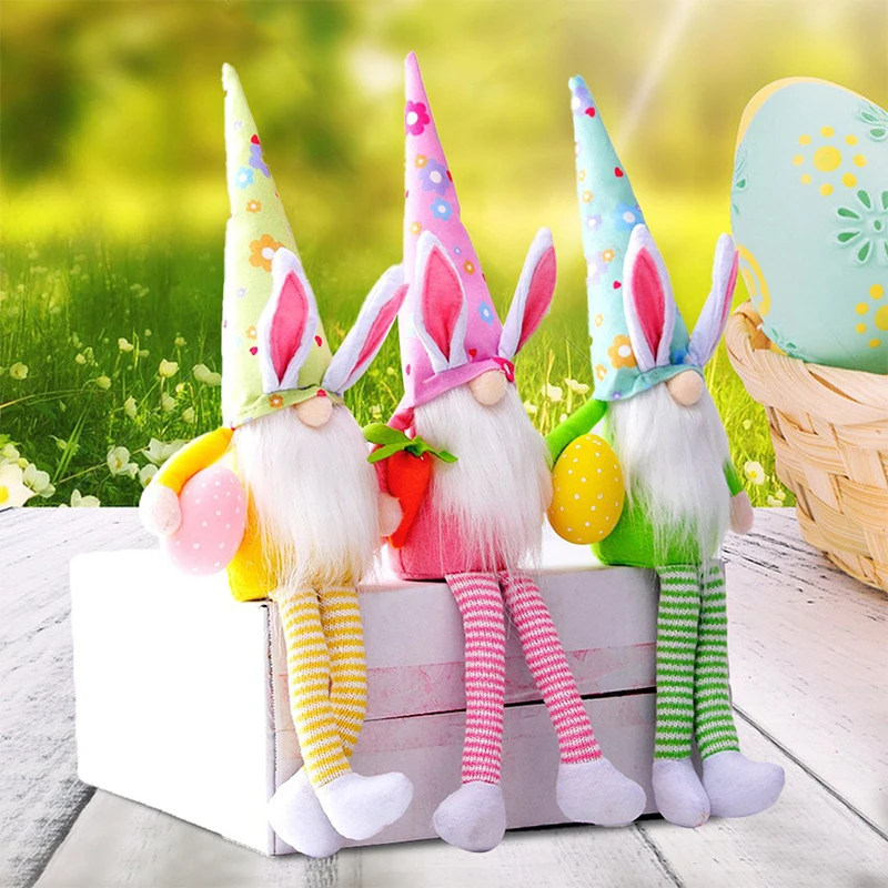 

2022 Long Legs Easter Egg Rudolf Doll Rabbit Elf Green Pink Yellow Bunny Easter Gift Kids DIY Happy Easter Party Decor For Home