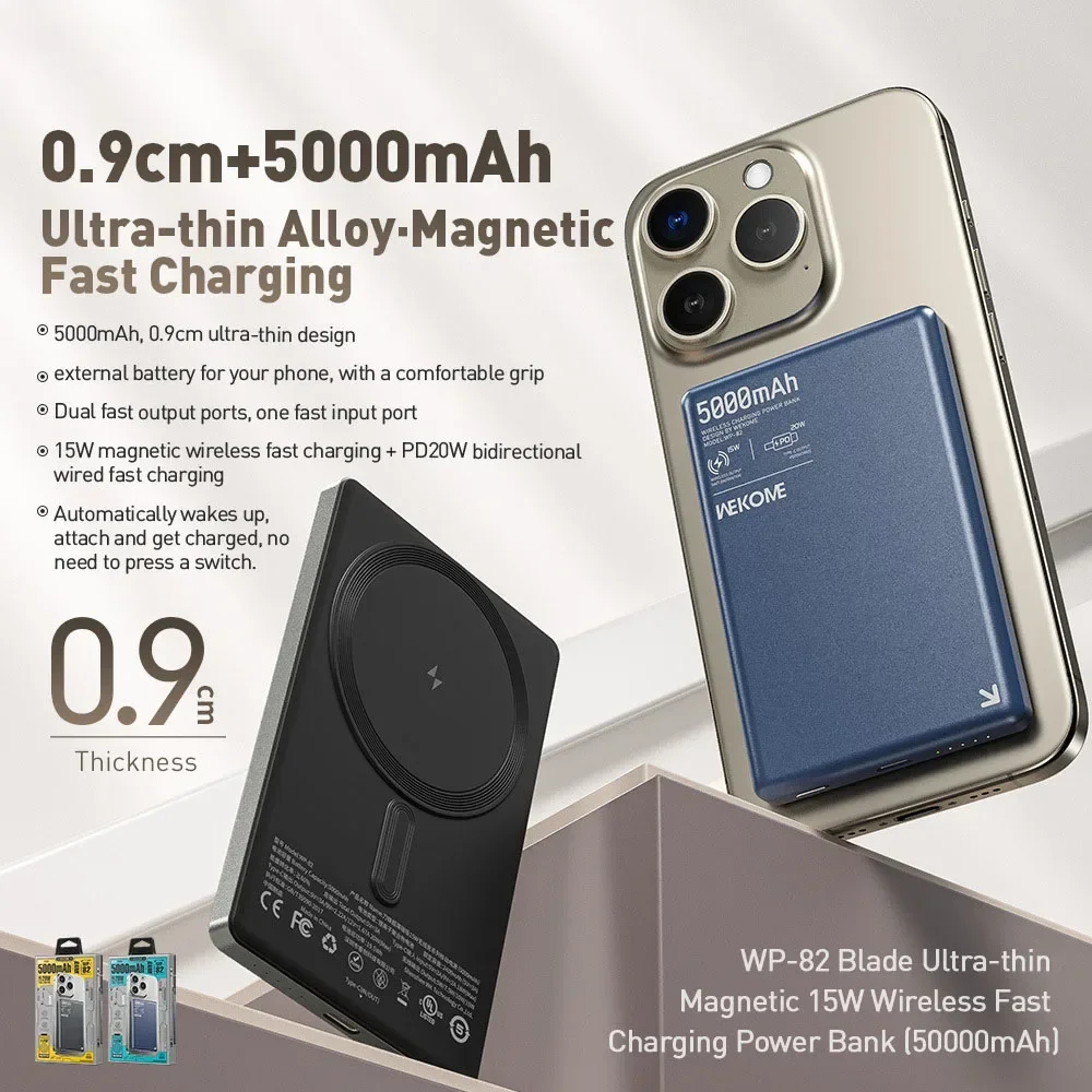 Ультратонкий беспроводной внешний аккумулятор на 5000 мАч портативный для IPhone 15 14