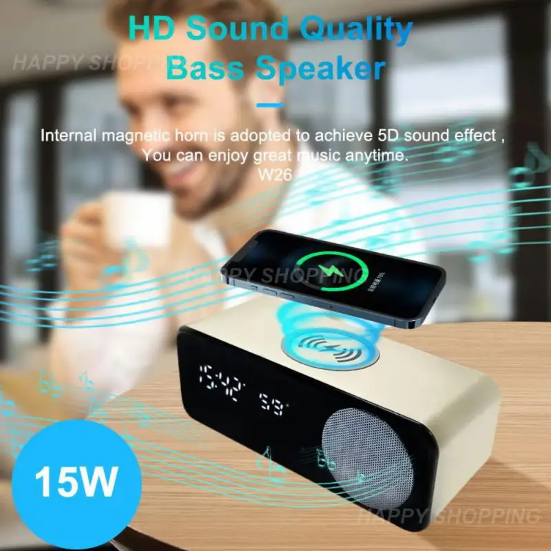 

Bass Speakers Alarm Clock W26 Fm Radio Alarm Clock Digital Display Phone Holder For Boy Gift For Bedroom Sound Box Super Bass