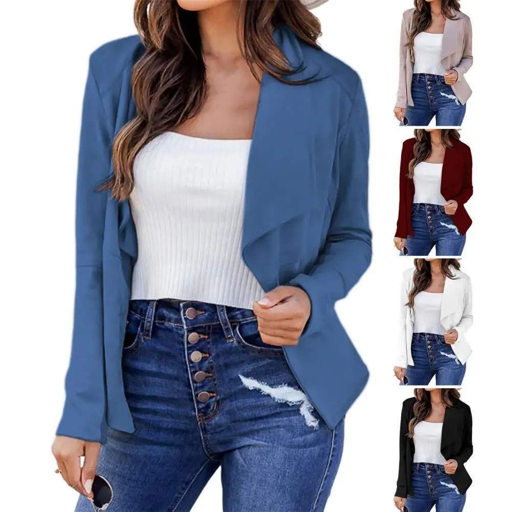 

Long Sleeve Short Type Women Blazer Slim Fit Solid Color Office Suit Coat Lapel Open Front Cardigan Blazer Outerwear For Daily