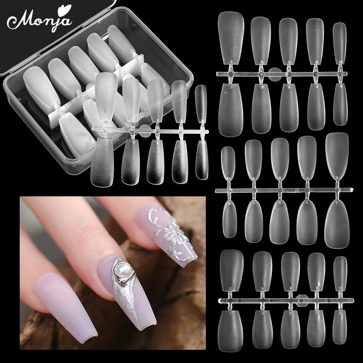 

Monja 100 шт./кор. матовая полностью накладные ногти Ультратонкий матовый балетки накладные ногти-стилеты наращивание ногтей Строительные блок...