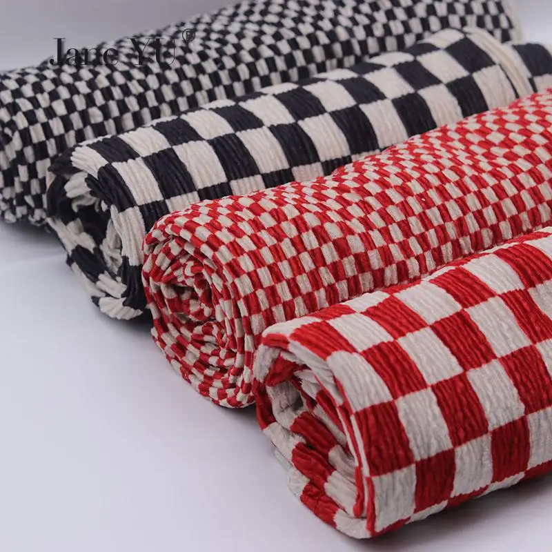 Винтажная красная Шахматная плиссированная бархатная шениль ткань для одежды Diy