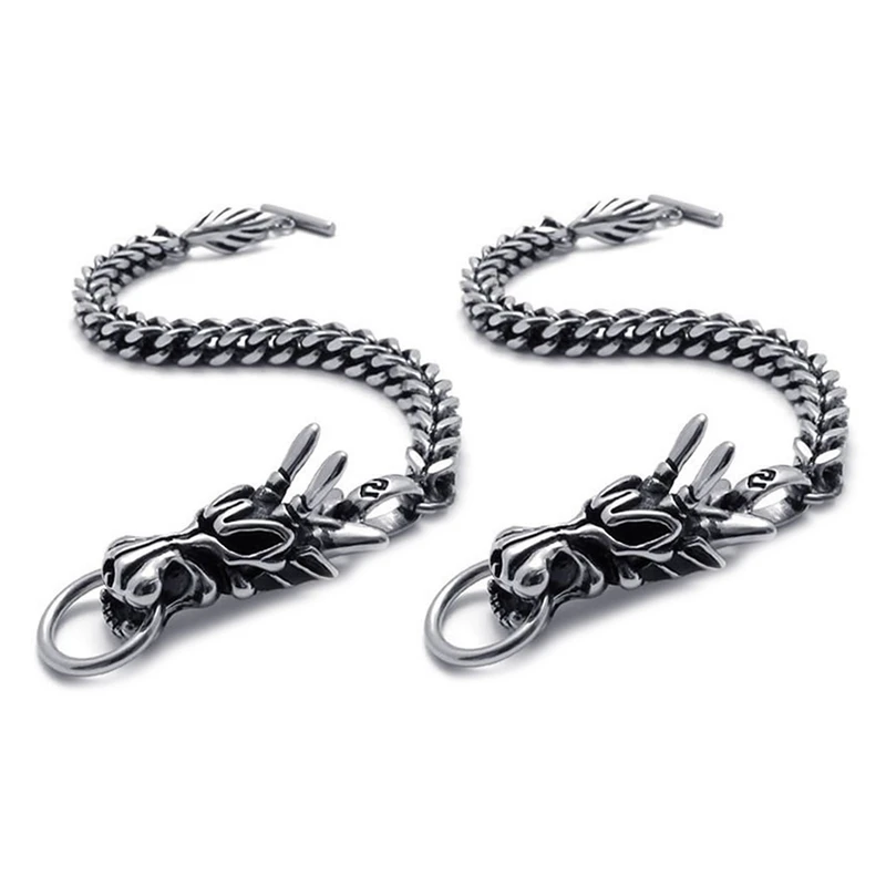 

2X Men's Jewelry Bracelet Stainless Steel Dragon Biker Black-Silver