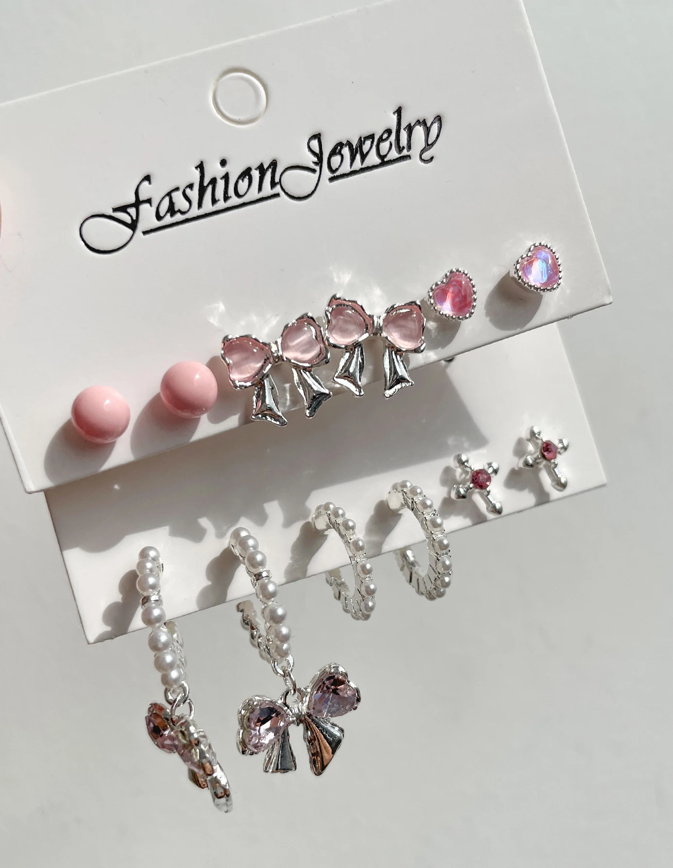 6 шт. изысканный Бант Крест Сердце модные серьги из сплава в розовом цвете женский