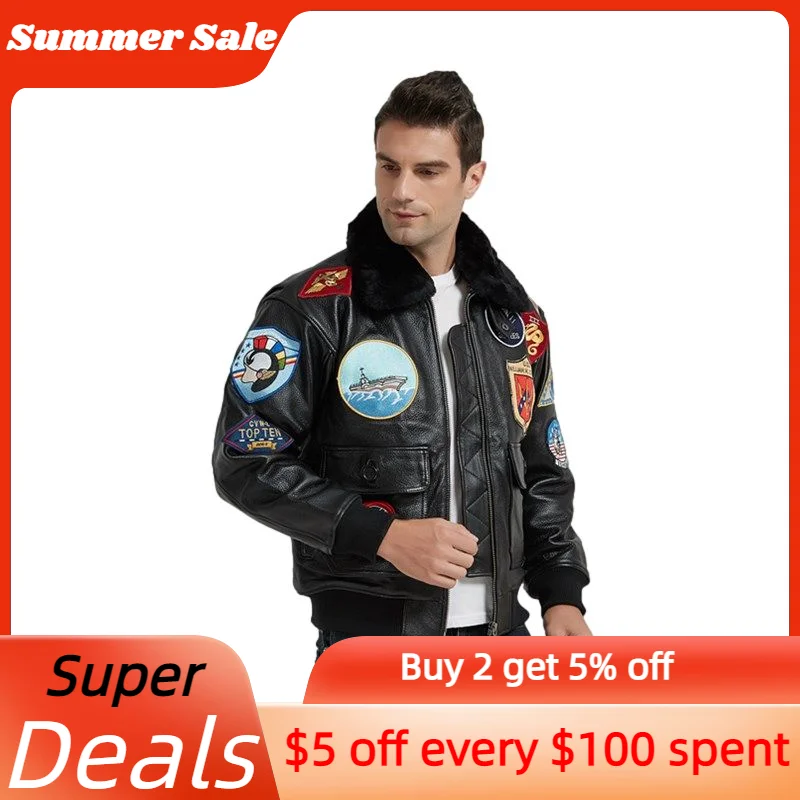 

Black Top Gun Maverick Autumn Men's Jacket Military Style American Size Real Cowhide Winter Warm Aviation Genuine Leather Coats