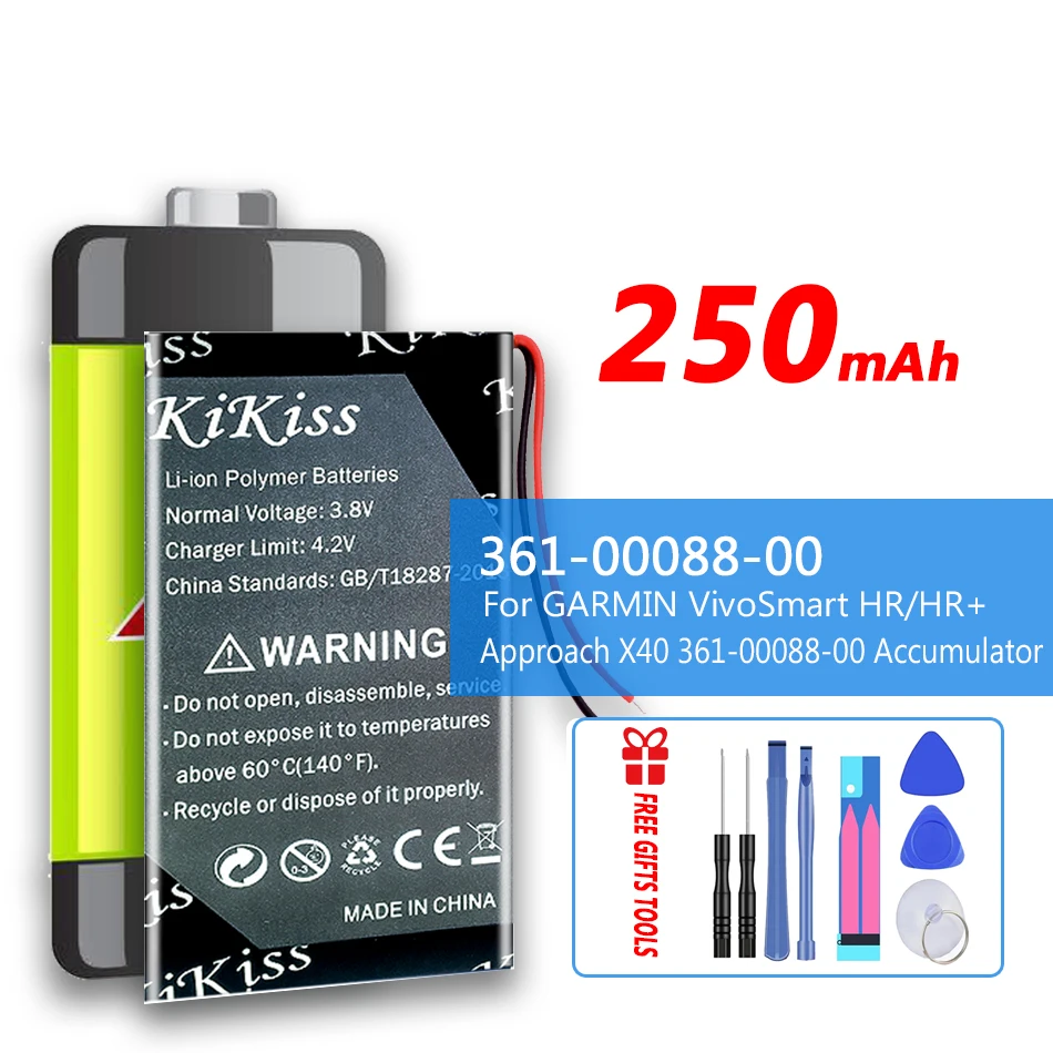 

KiKiss 250mAh Rechargeable Battery 361-00088-00 For GARMIN VivoSmart HR / VivoSmart HR+ Approach X40 361-00088-00 Accumulator