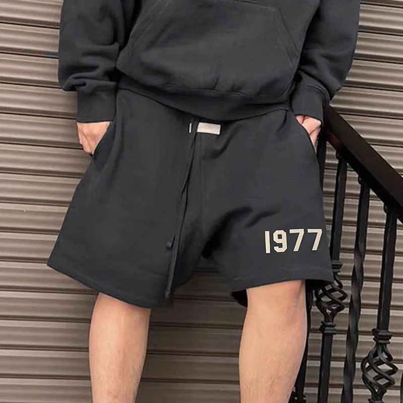 

G9 FEAR OF GOD FOG Eighth Season 1977 Double Line 22S Retro High Street Loose Flocking Drawstring Shorts