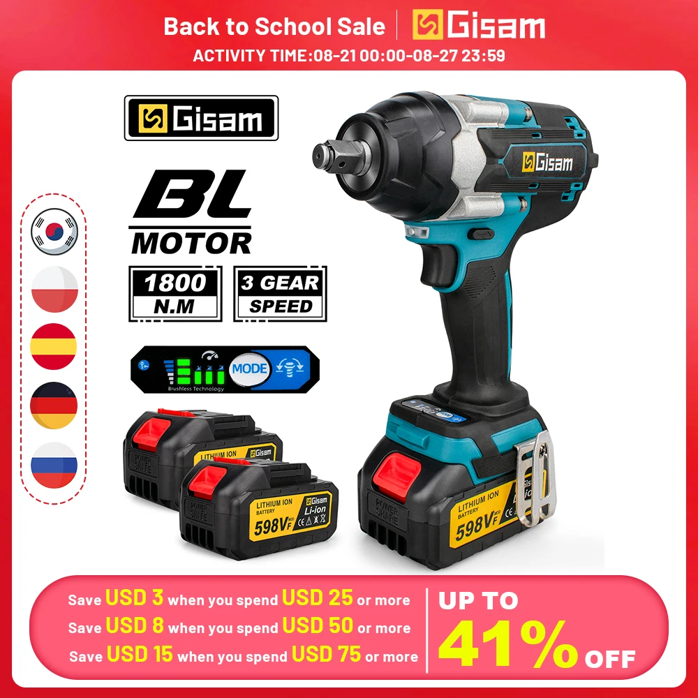 1800N.M Torque Brushless Electric Impact Wrench 1/2 inch Lithium-Ion Battery Cordless Wrench Power Tools For Makita 18V Battery