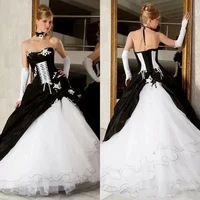 vintage black and white ball gowns wedding dresses 2022 strapless backless corset victorian gothic plus size bridal dress