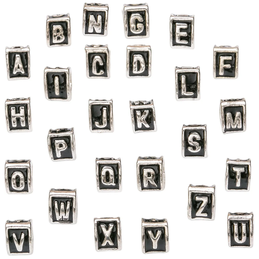 26 Pcs Bead Alphabet Beads Jewelry Making Bracelet Letter Triangle Metal DIY Big Hole