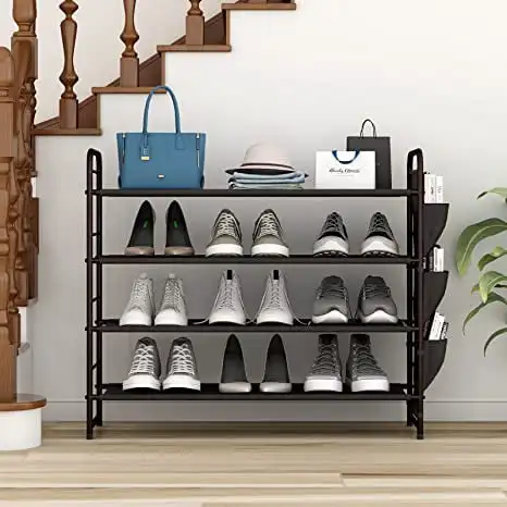 

4 Tiers Shoe Racks Shelf Organizer for Entryway Black 20 Pairs of Shoes Metal Bbonliedress