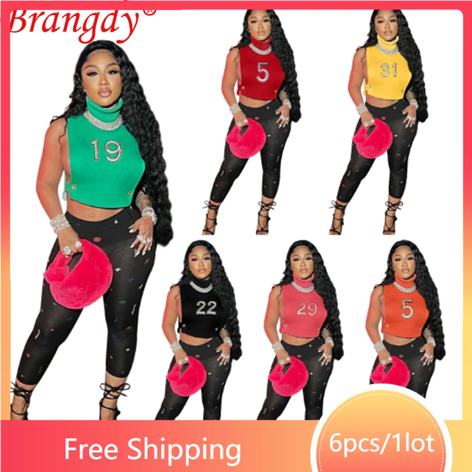 

6pcs Wholesale Items for Women Sexy Sleeveless Tank Top Fashion Knit Vest Vintage Cut-out Digital Tops Clothes B8757