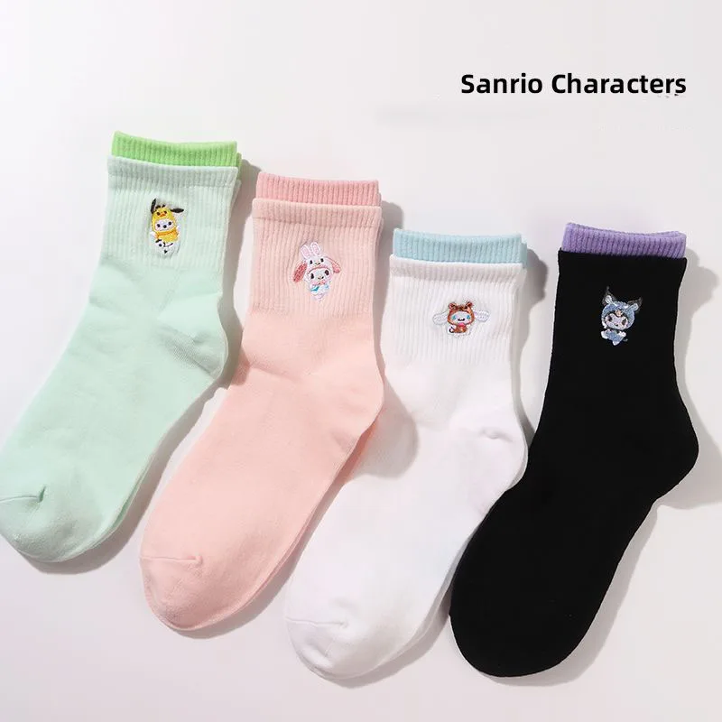 

Kawaii Sanrio My Melody Kuromi Cinnamoroll Cute Cartoon Anime Print Stockings Plush Female Ankle Round Socks Girls Toys Socks