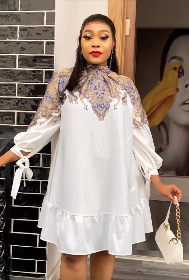 Plus Size Large Women's Dress 2023 New Print Dress Casual Dress Women Round Neck Long Sleeve Fashion Elegant Female Clothes