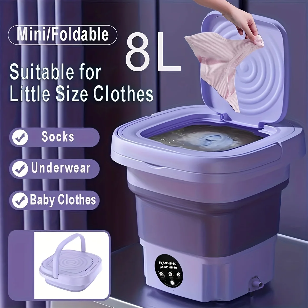 

US Foldable Washing Machine,Mini Portable Washing Machine With 8L Large Capacity, Underwear Bra Socks Washing Machine Travel Use
