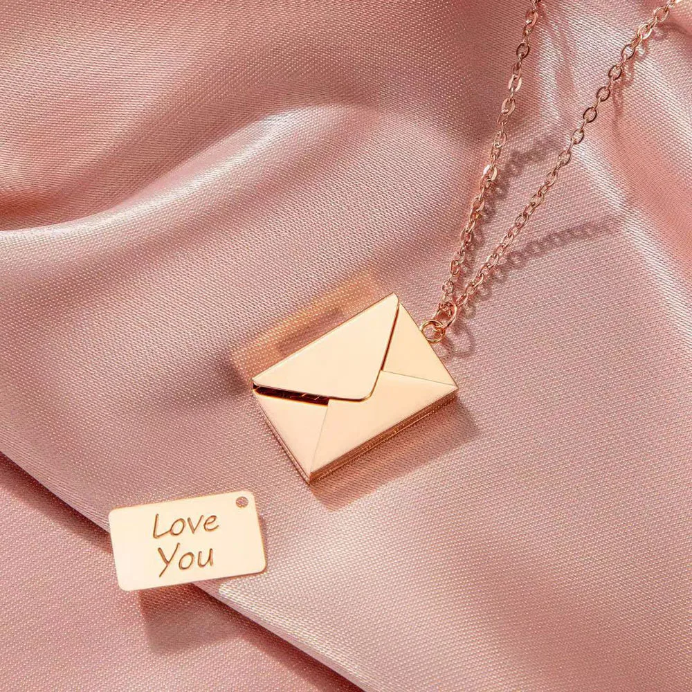 Trendy Customized Stainless Steel Envelope Necklace For Lover Couple Personalized Name Date Pendant Jewelry Gift For Women Party