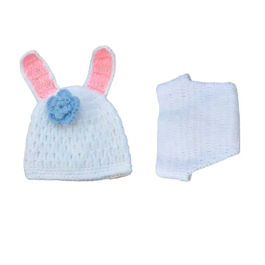 

Photo Props Cute Cartoon White Rabbit Style Infant Newborn Baby Girl Boy Crochet Beanie Hat Clothes Baby Photograph Props