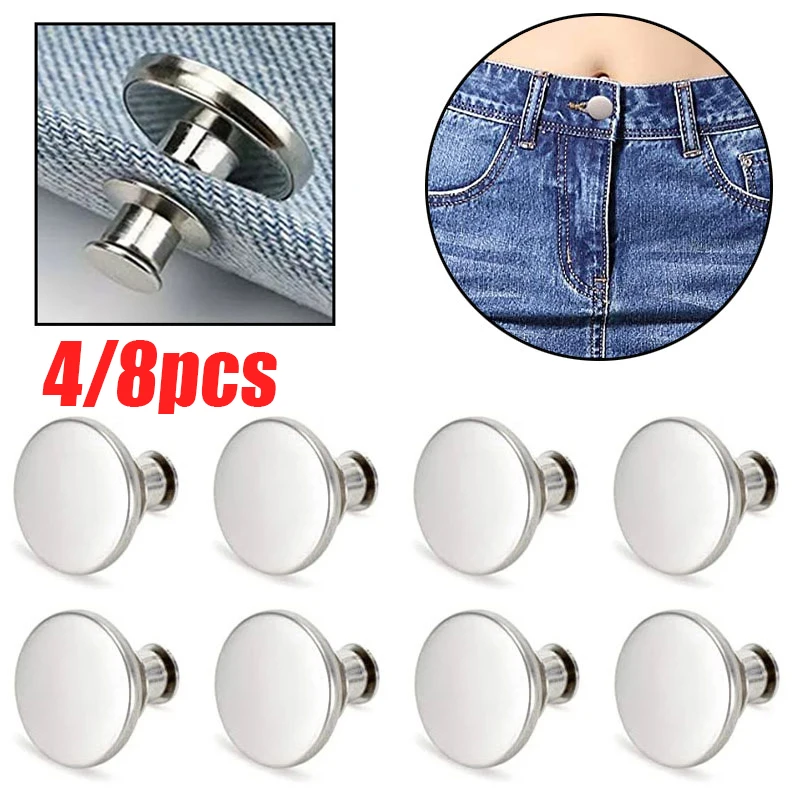 

4/8pcs Detachable Jeans Buttons Nail Adjustable No Nail Nap Button Retro Metal Buckles DIY Clothing Garment Button Accessories