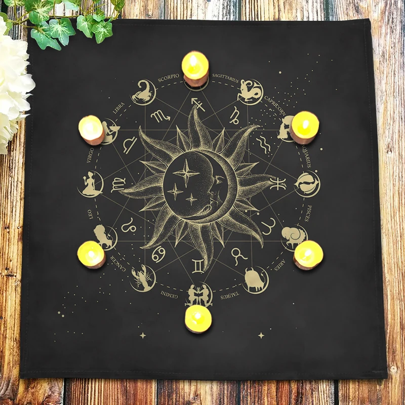 

Скатерть для алтаря, языческий коврик для карт с изображением оракла, созвездий, руны, ведьмастерство, астрологическое колесо, знаки зодиака, Таро, скатерть