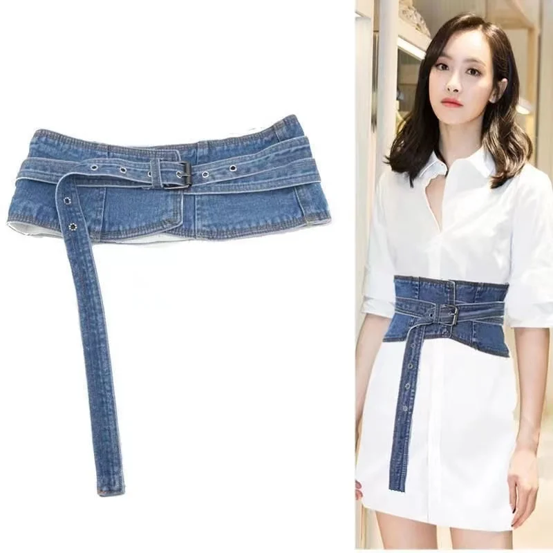 Новый Широкий ремень для осени и зимы Женский декоративный джинсовый