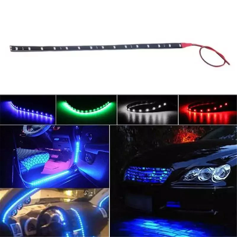 LED Strip 12V Car Decor Light Waterproof 15 LED Auto Interior Lamp 30cm Ambient Light Bar Accessories Ornaments 1PC