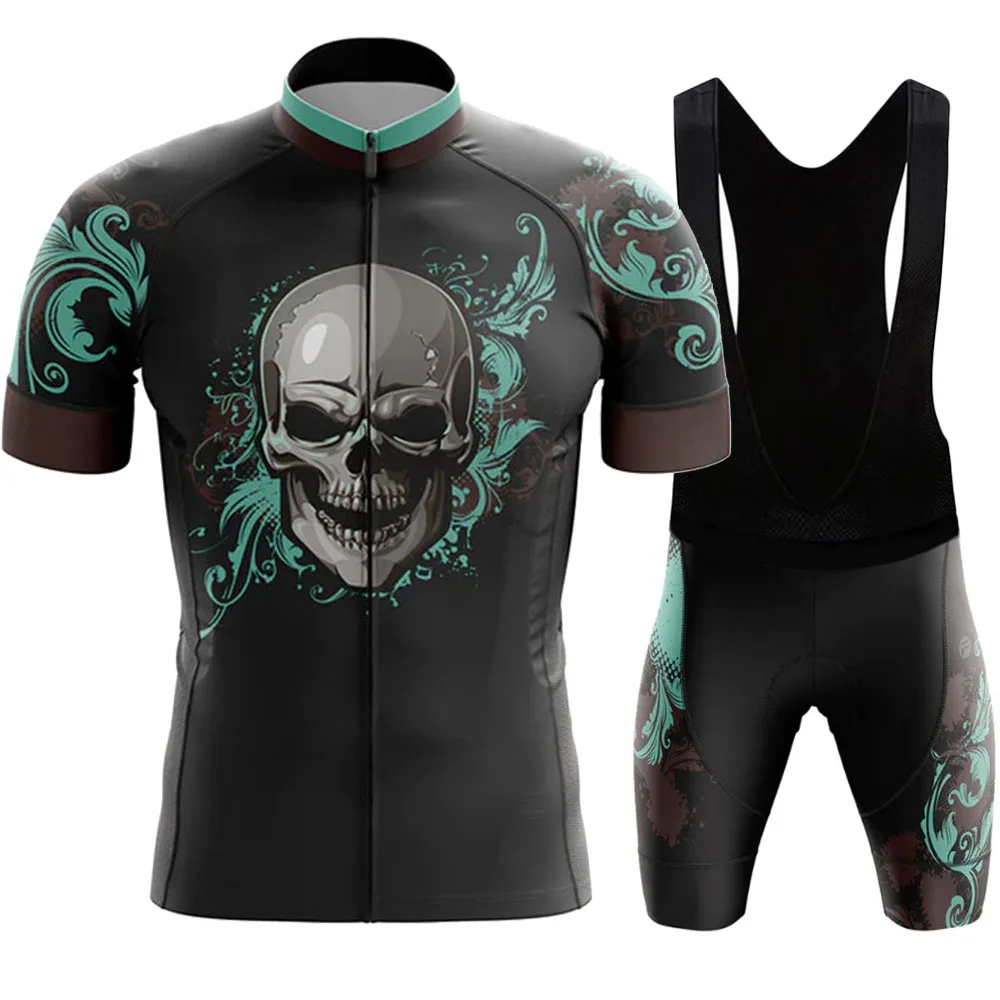 

Комплект одежды для велоспорта из джерси с черепом езды Лето 2022, популярная зеленая одежда в стиле ретро, рубашка для шоссейного велосипеда, костюм, велосипедные шорты с нагрудником, одежда для горного велосипеда, Майо