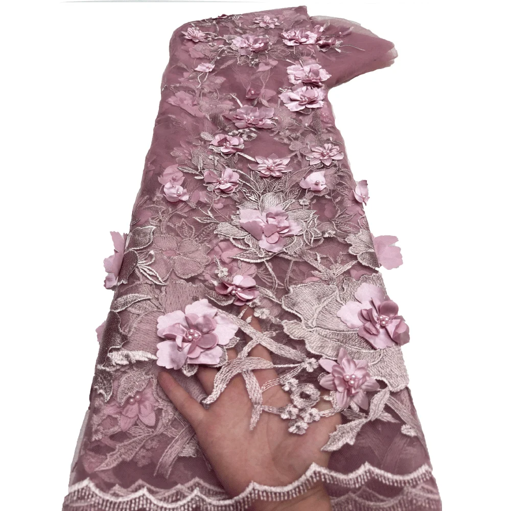 Французская Кружевная Ткань С Бисером Африканская Вышивка 3d Цветочный Дизайн