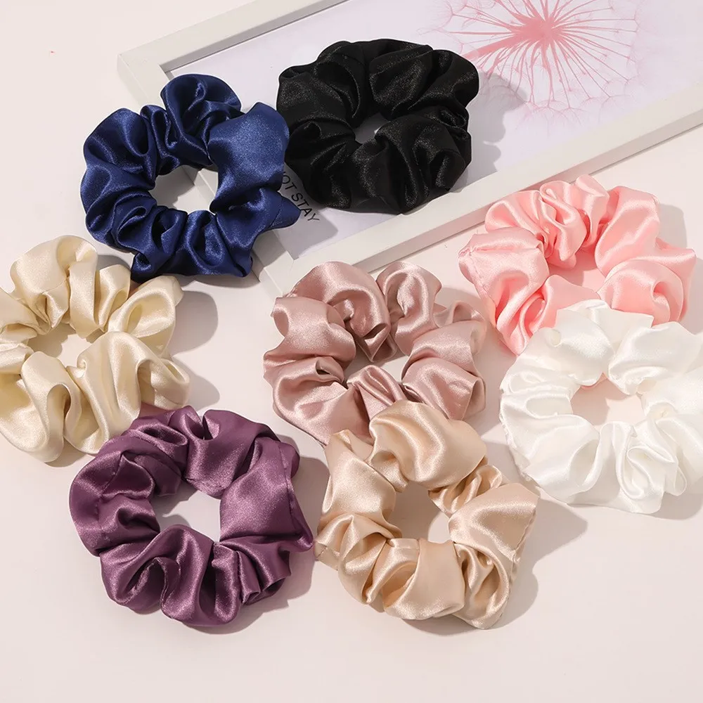 

10pcs Women Silk Scrunchie Elastic Handmade Multicolor Hair Band Ponytail Holder Headband Hair Accessories Satin Silk Solid