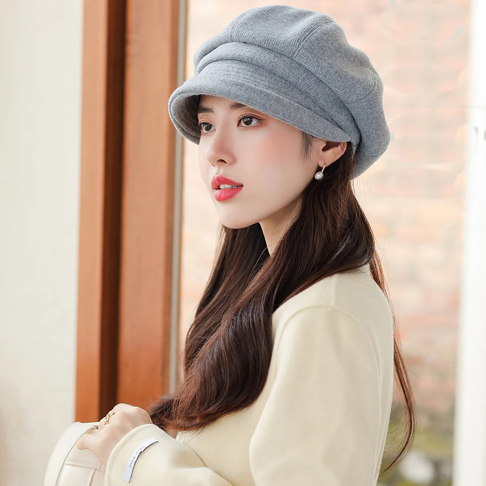 

New Ladies Octagonal Hats Women's Caps Autumn Winter Korean Edition Spring Painter's Hat Fashion Newsboy's Cap Duck Tongue Beret
