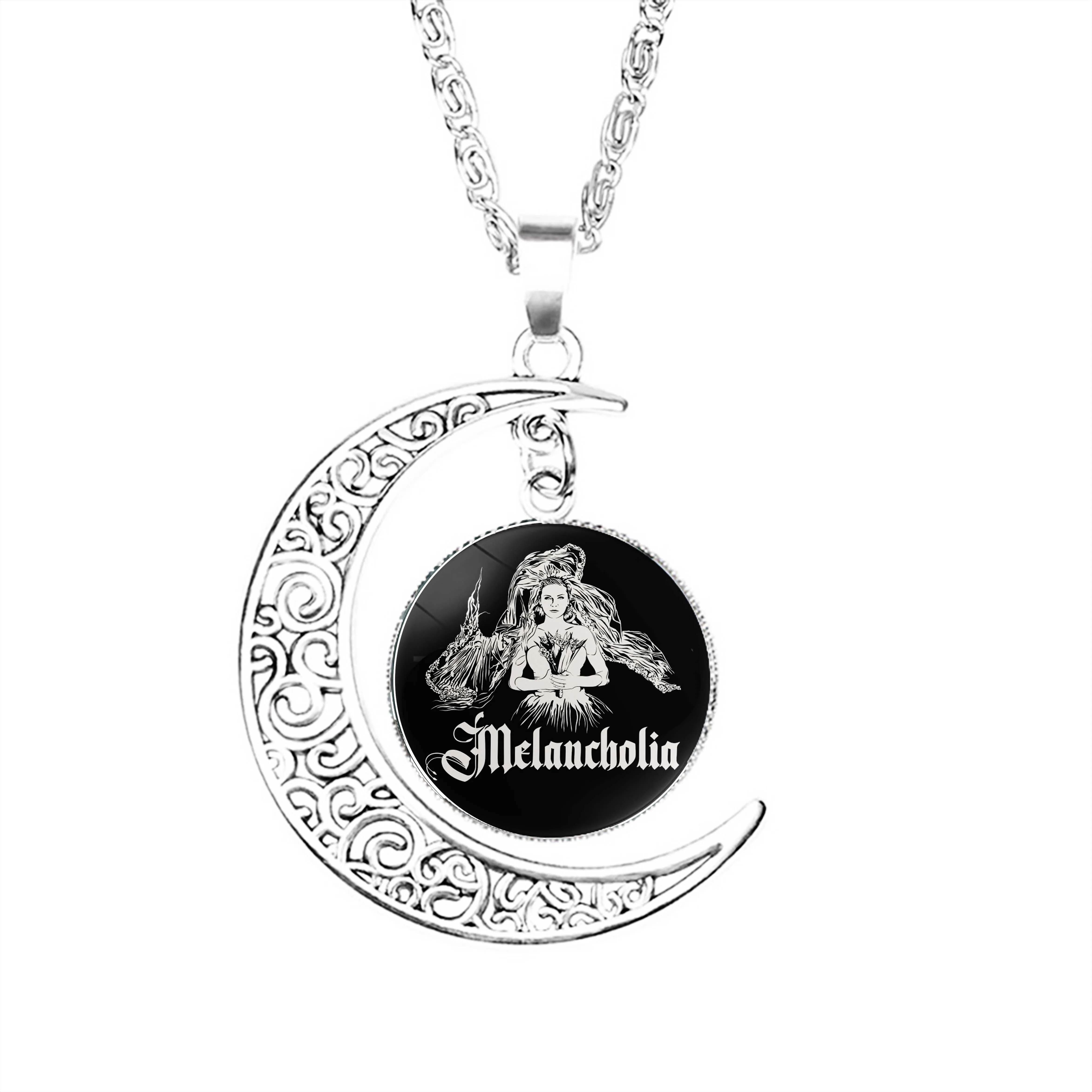 

Melancholia Moon Necklace Jewelry Boy Glass Pendant Lovers Gifts Stainless Steel Accessories Party Women Dome Fashion Men