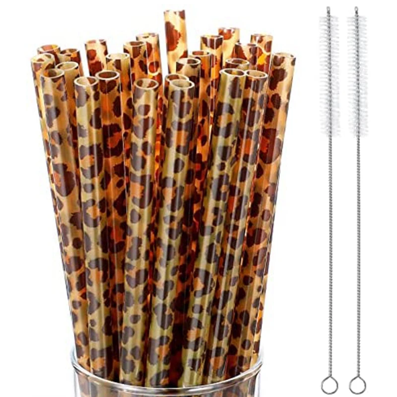 

Пластиковые соломинки с леопардовым принтом в виде животных, пластиковые соломинки и чистящие щетки в виде диких животных